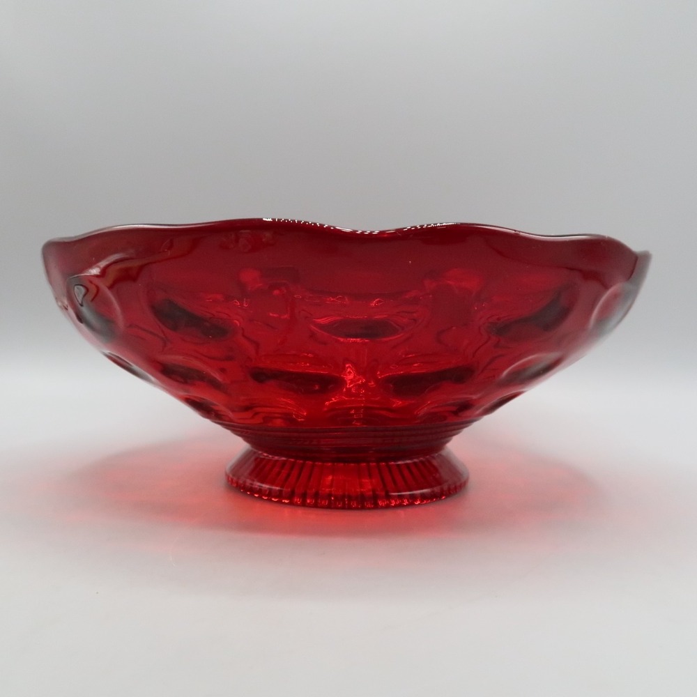 Footed Bowl Imperial Thumbprint Ruby Red Glass Bubble‎ Dot Bowl 9 inch